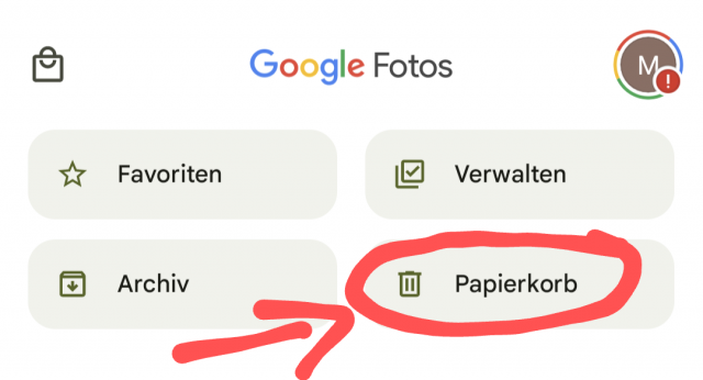 Papierkorb Google Fotos