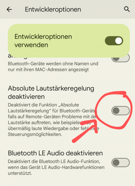 Absolute Bluetooth Lautstärke aktivieren