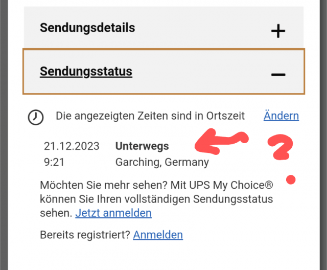 Sendungsstatus Unterwegs UPS